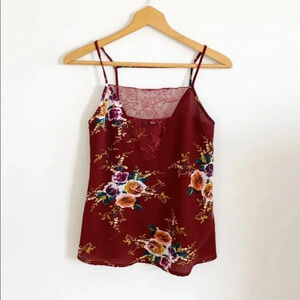 Maroon fall Floral print lace Strappy sleeveless top